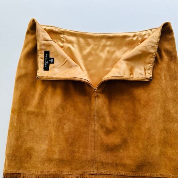Vintage Etcetera Suede Fringe Skirt Camel Tan Size 4 Boho Western Festival - Picture 7 of 8